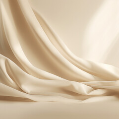 Empty curtains stage light on beige background texture. Mock up Product display podium with Generative Ai.