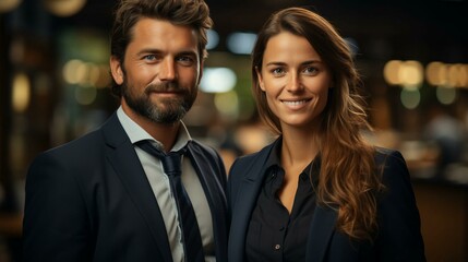 Man and woman executives in business suits in the office
