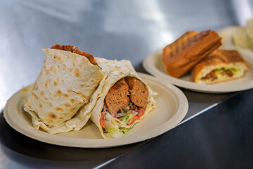 Armenian wrap, lavash bread and lule or lula kebab, food festival, San Francisco