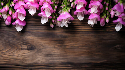 Foxglove Flower on Wooden Background with Copy Space