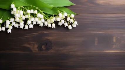 Foto op Canvas  Lily of the Valley Flower on Wooden Background with Copy Space © icehawk33