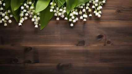 Rolgordijnen  Lily of the Valley Flower on Wooden Background with Copy Space © icehawk33