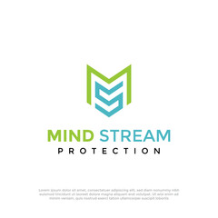 Mind Stream Protection shield logo design template