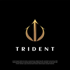 Gold trident logo vector design template - obrazy, fototapety, plakaty