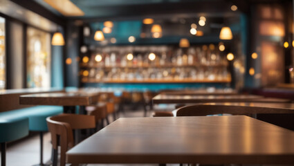 empty table in modern bar with defocused background.