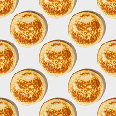 Seamless pattern with pancake on white background.