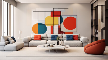 Supremacism style interior design of modern living room