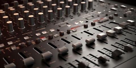 Obraz premium a close up view of a musical gear controller, in the style of vray tracing, dark bronze and gray, 32k uhd, argus c3, technological design, rounded, generative ai.