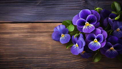 Pansy Flower on a Wood Background with Copy Space