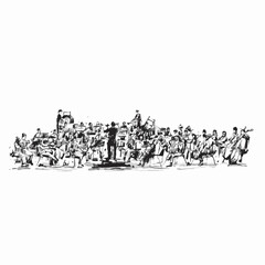 Drawing of orchestra band is performing 