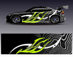 Fototapeta premium Car wrap design vector.Graphic abstract stripe racing background designs for vehicle, rally, race, adventure and car racing livery