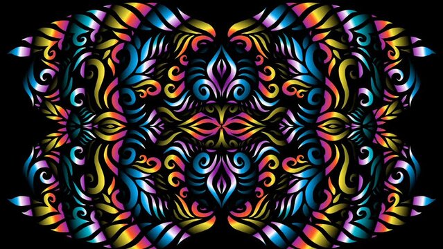 Beautiful colourful gradient batik ethnic dayak flower line art motion graphics for aesthetic intro opening ads