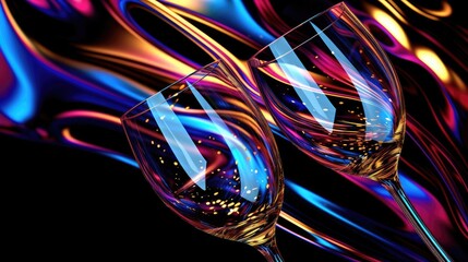 Glasses with drinks on neaon glitter curves background