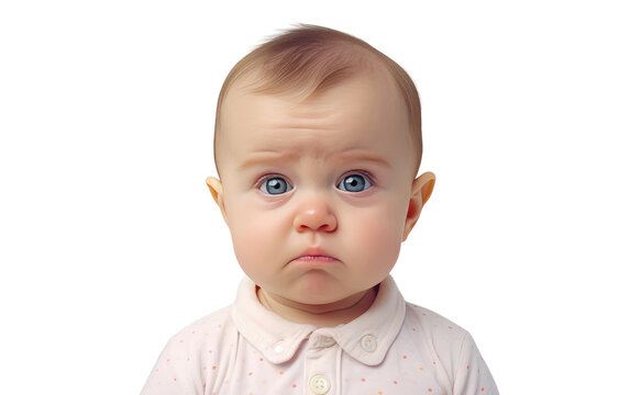 Pouting Cute Baby not Wanting to Eat Closeup Isolated on Transparent Background PNG.