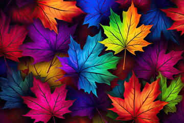 Autumn maple leaves pattern. Multicolor autumn background.