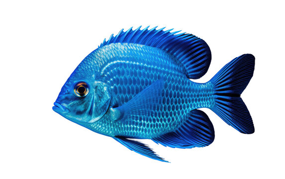 Stunning Blue Damselfish Fish Isolated on Transparent Background PNG.