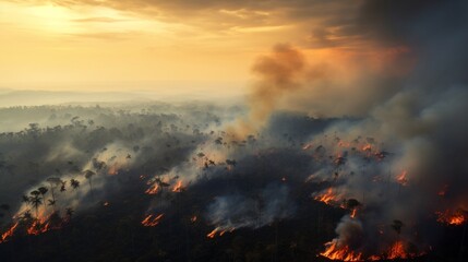 Fototapeta premium Forest fires in Borneo have been a recurring environmental crisis, often exacerbated by deforestation and dry weather conditions, leading to widespread ecological 