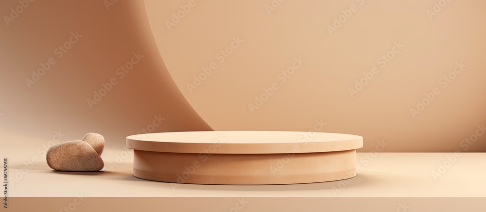 Poster minimal branding and packaging presentation with a beige geometric podium in a ai rendering
