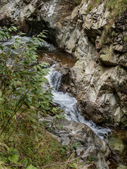 Beautiful waterfall in Cheile Galbenului gorge, Baia de Fier, Gorj, Romania