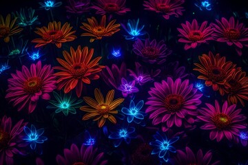 Bright neon flowers were blazing in the dark and gave off an odd shine. 