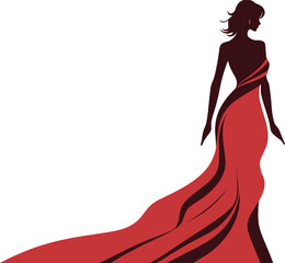 silhouette of a beautiful woman in red dress vector illustration - obrazy, fototapety, plakaty