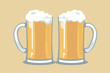 two beer mugs cheers copy space vector illustration