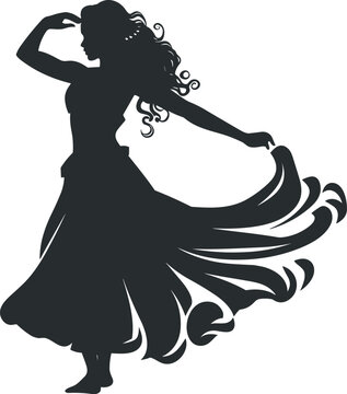 silhouette woman dancing, flowing dress