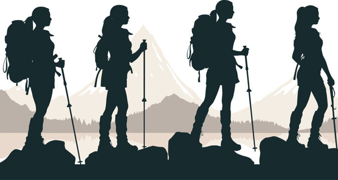 silhouettes of a trekking girl vector