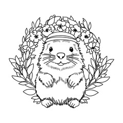 Groundhog Day February 2nd. Cute baby animal beaver.Groundhog day coloring book