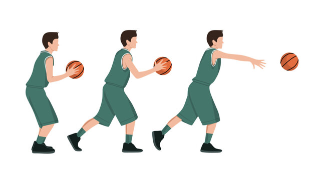 Vector illustration of basketball player passing,skill,collection isolated on white background