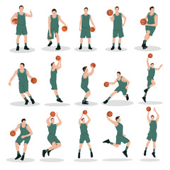 Fototapeta na wymiar Vector illustration of 15 basketball player passing,shooting,skill,collection,set isolated on white background