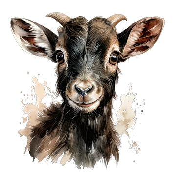 Cute Adorable Transparent Baby Goat Watercolor Png
