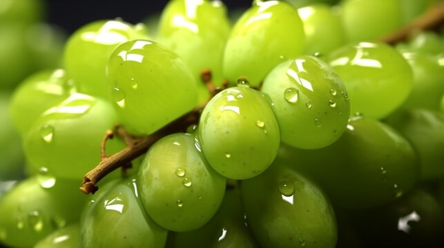 Green grapes with water drops front closeup Canon.Generative AI