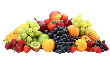 Naklejka na ściany i meble Fresh Fruits of Orange Strawberry Grapes and Apples Multicolored Isolated on Transparent Background PNG.