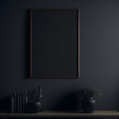 Black frame in modern interior background with sofa, Mock up poster, living room, 3D illustration.	