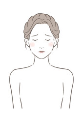 目を閉じて悩みがっかりする女性