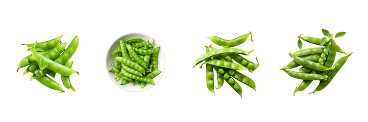 Set of Snow peas top view isolated on transparent or white background