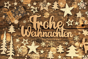 Fototapeta na wymiar German Text Frohe Weihnachten, Means Merry Christmas In English, Flatlay