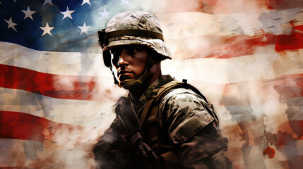 soldier in uniform, veterans day backdrop - obrazy, fototapety, plakaty