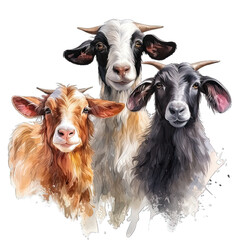 Three Goat Transparent Watercolor Png