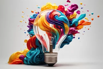 Foto op Plexiglas Creative light bulb explosion with colors © Interactify