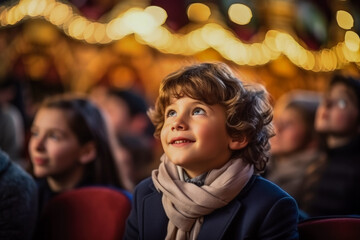 Little boy looks with interest to the scene in theatre 