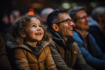 Fototapeta premium Wide-eyed kids in the audience captivated by the magic of live theater unfolding before them 