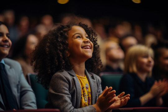 A talented child actor taking a final bow eliciting a standing ovation from the audience 