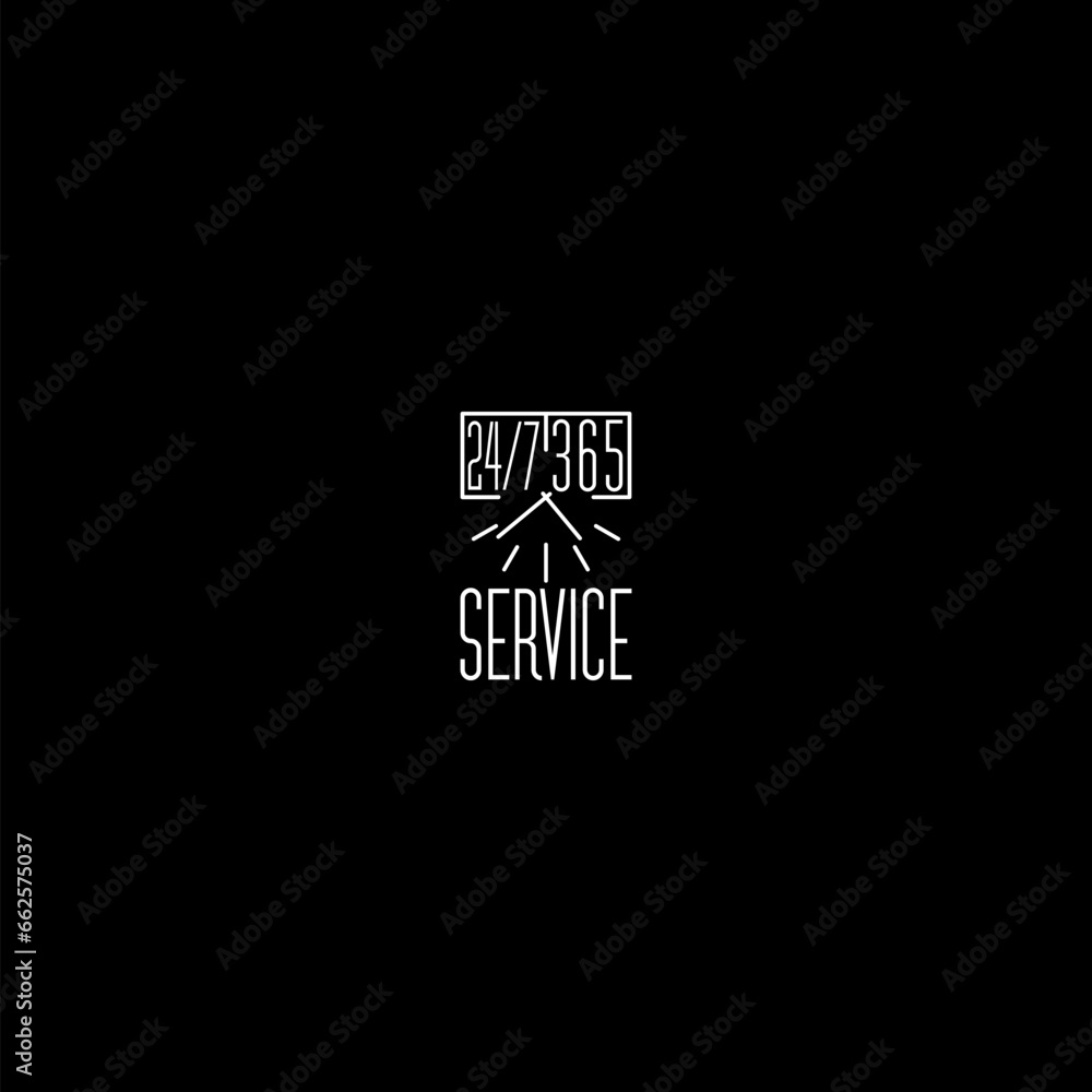 Poster any time working service or support icon isolated on dark background