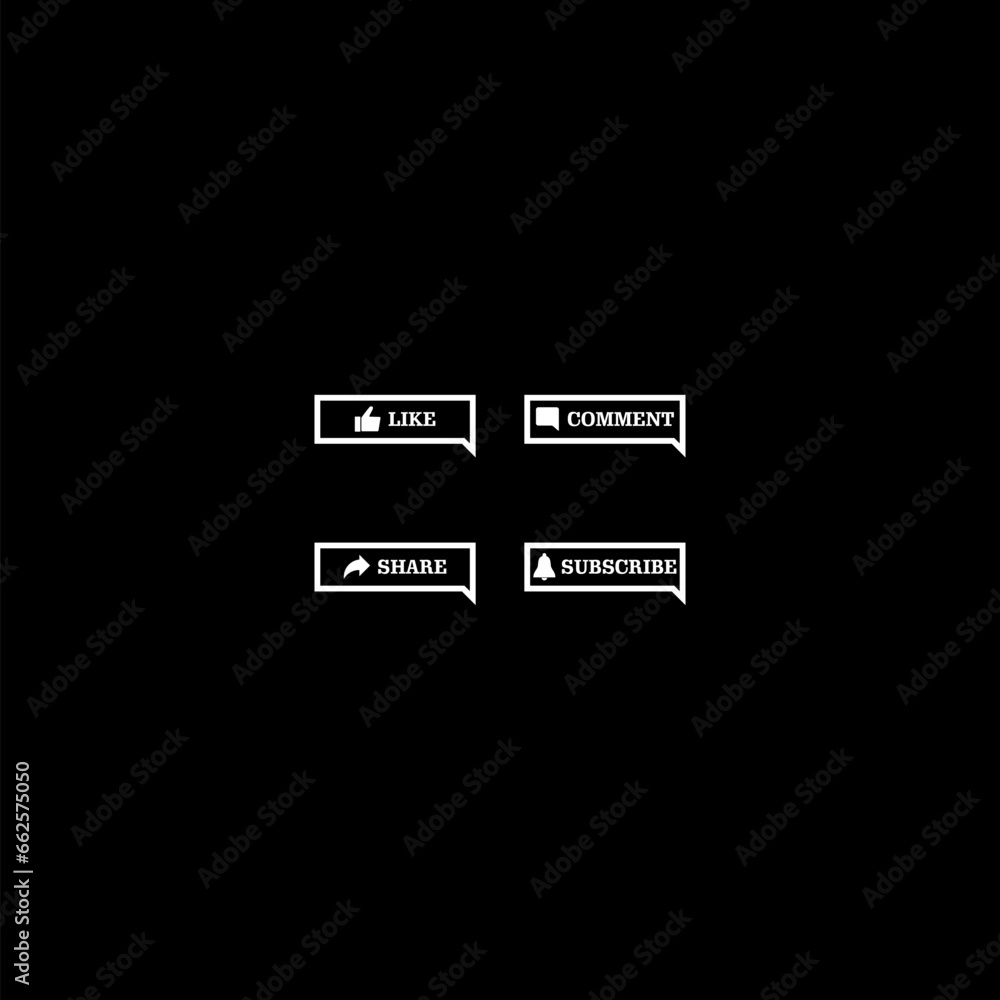 Poster like share comment subscribe button icon isolated on dark background