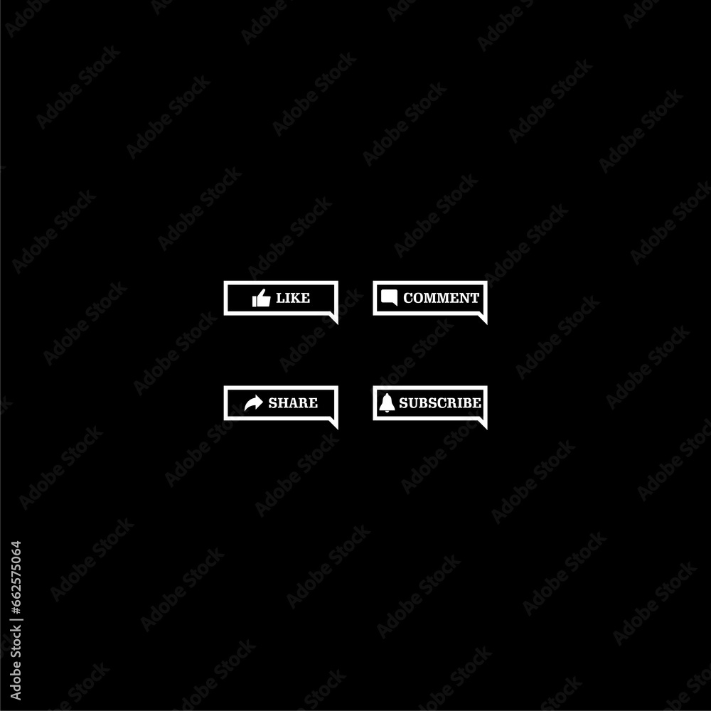 Poster like share comment subscribe button icon isolated on dark background