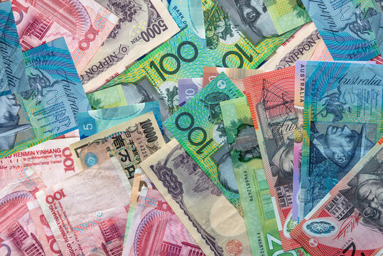 Mixed banknotes, Australia, China, Japan and Canada