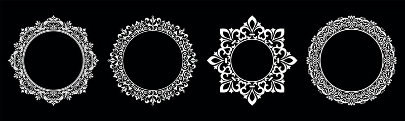 Set of decorative frames Elegant vector element for design in Eastern style, place for text. Floral black and white borders. Lace illustration for invitations and greeting cards.