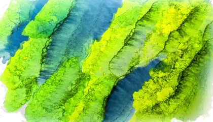 Zelfklevend Fotobehang Abstract watercolor paint of aerial top view landscape green forest and blue lake river in concept  nature, environment. © by korkeng